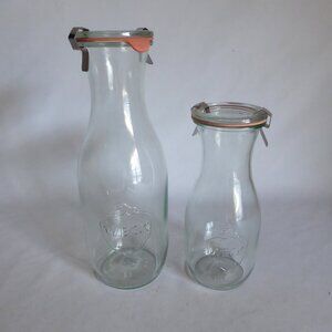 NEW CRATE & BARREL WECK LIDDED GLASS JUICE JAR DECANTER SET